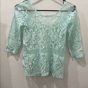 Lace light blue blouse